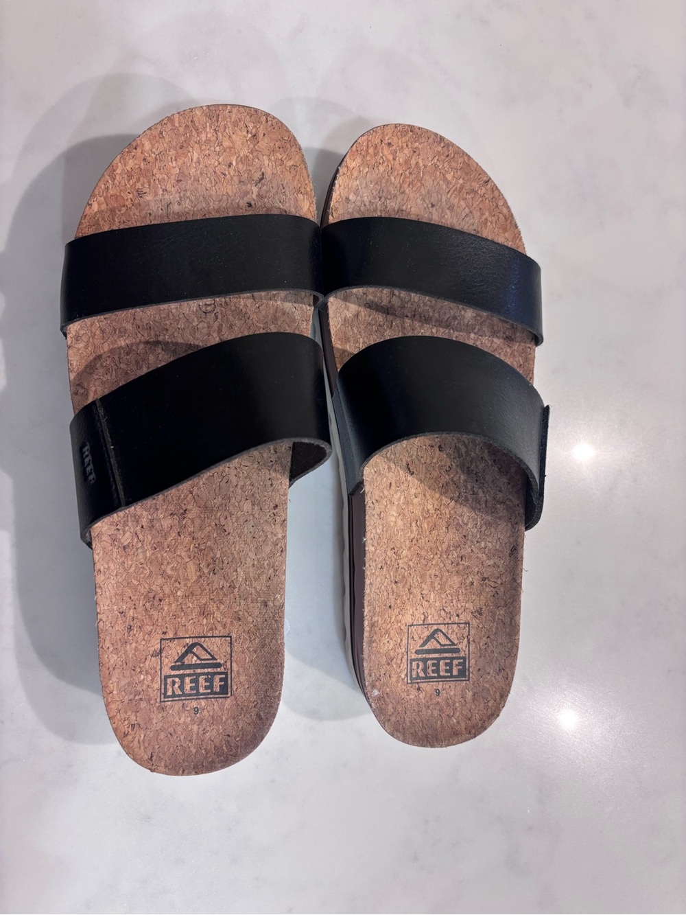 Reef Double-Strap Cork Slide Sandals in Black